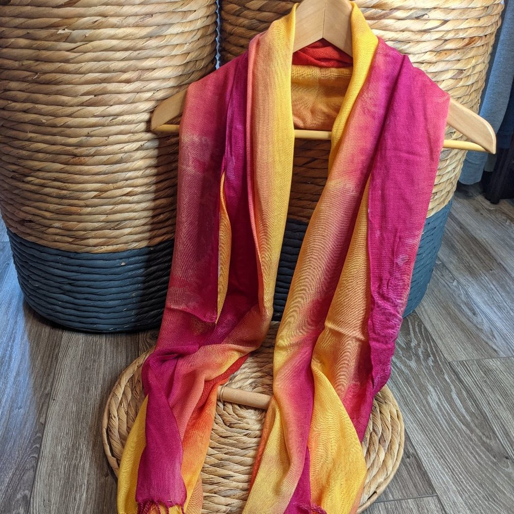 NWOT - Vibrant dip dye scarf with fringe